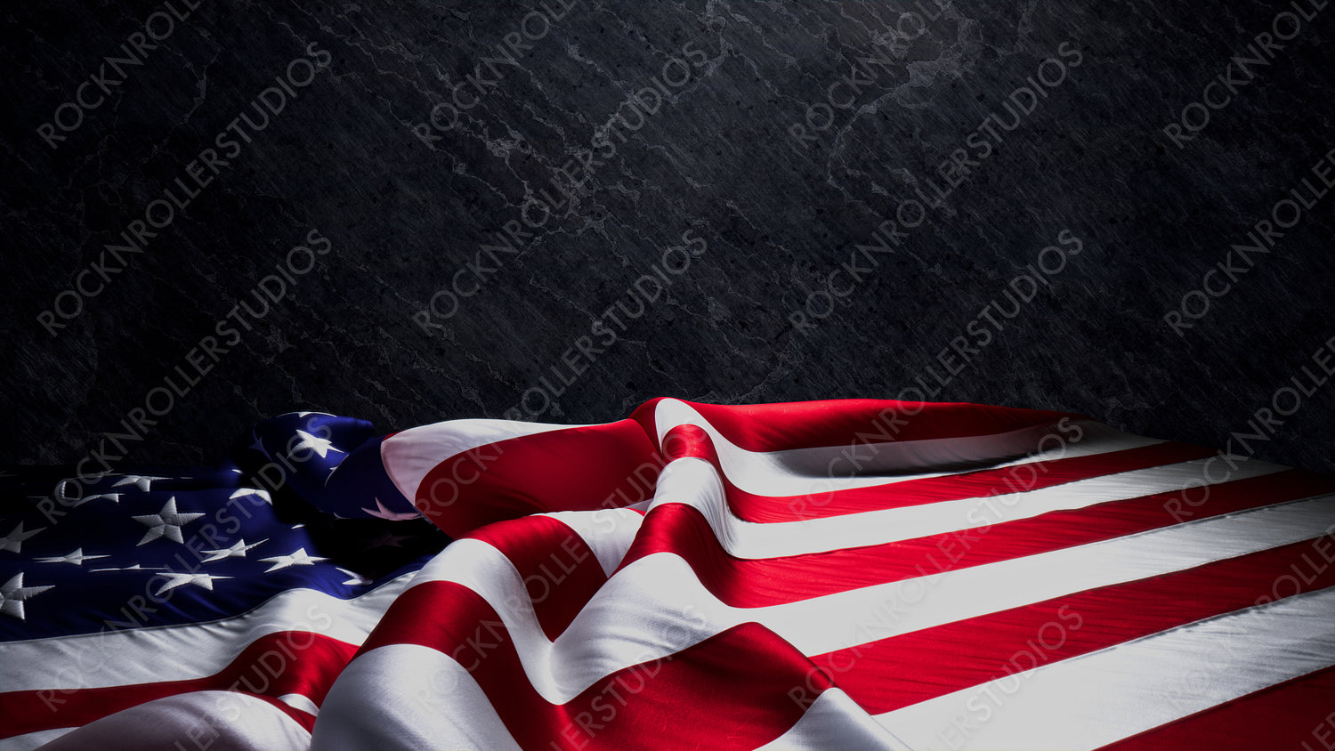 Veterans Day Banner with USA Flag, Black Rock Background and Copy-Space.
