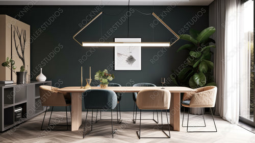 Modern Interior Design Background. Stylish Dining room. Generative AI.