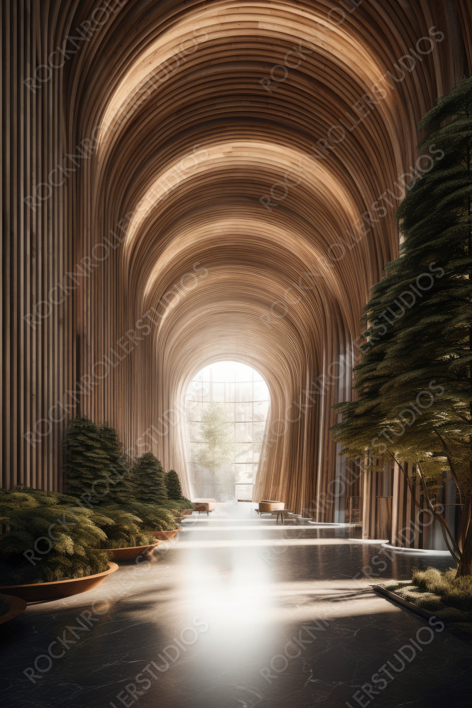 Stylish Interior Design Background. Modern Atrium. Generative AI.