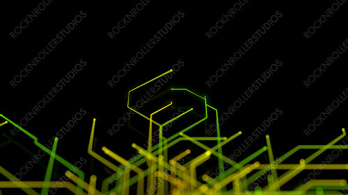 Green and Yellow Neon Lines form a Futuristic High-Tech Mesh. Connectivity Concept with copy-space.