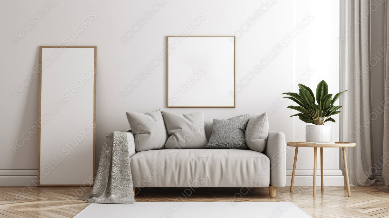 Contemporary Interior Design Background. Scandinavian livingroom. Generative AI.