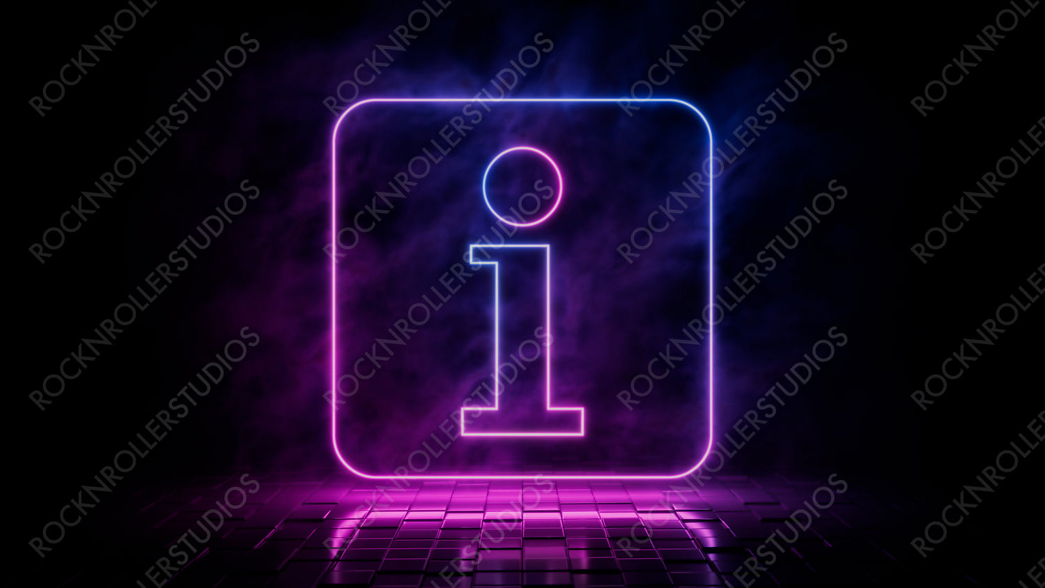 Pink and blue neon light information icon. Vibrant colored info technology symbol, isolated on a black background. 3D Render