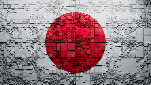 Flag of Japan rendered in a Futuristic 3D style. Japanese Innovation Concept. Tech Background.