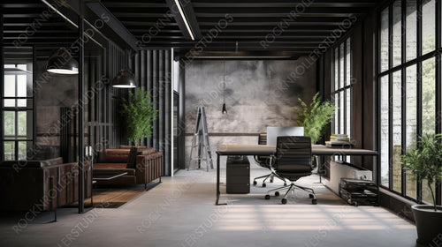 Industrial Office Background. Contemporary Interior Design. Generative AI.