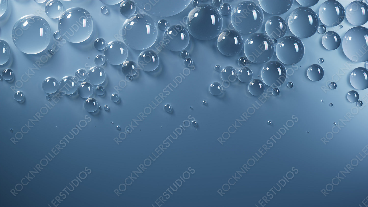 Dew Droplets on Blue Background. Contemporary Banner with Copy-Space.