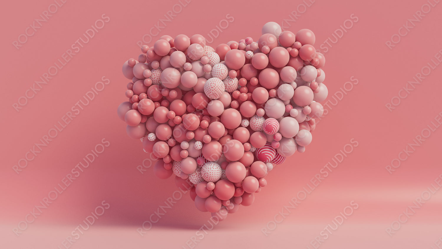 Multicolored  Balloon Love Heart. Pink, Polka Dot and Striped Balloons arranged in a heart shape. 3D Render 