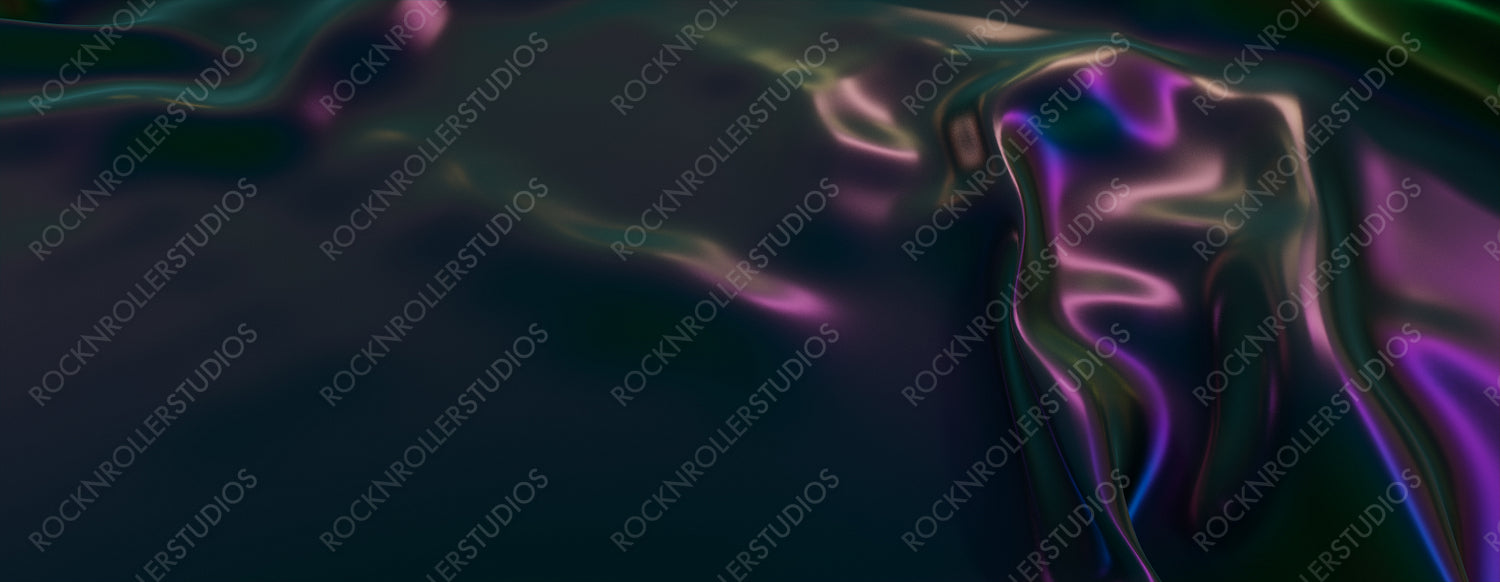 Surface Texture with Undulations and Swirls. Black Wallpaper with Iridescent Neon Accents.