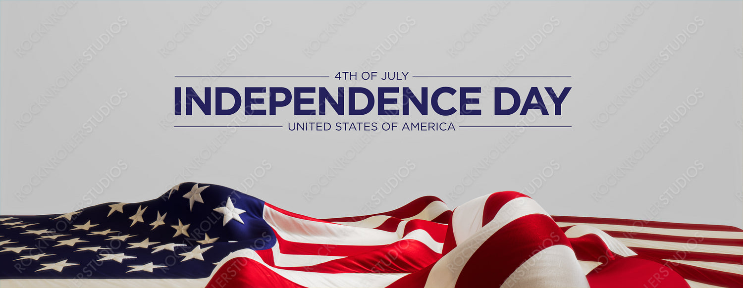 Independence Day Banner with US Flag and White Background.