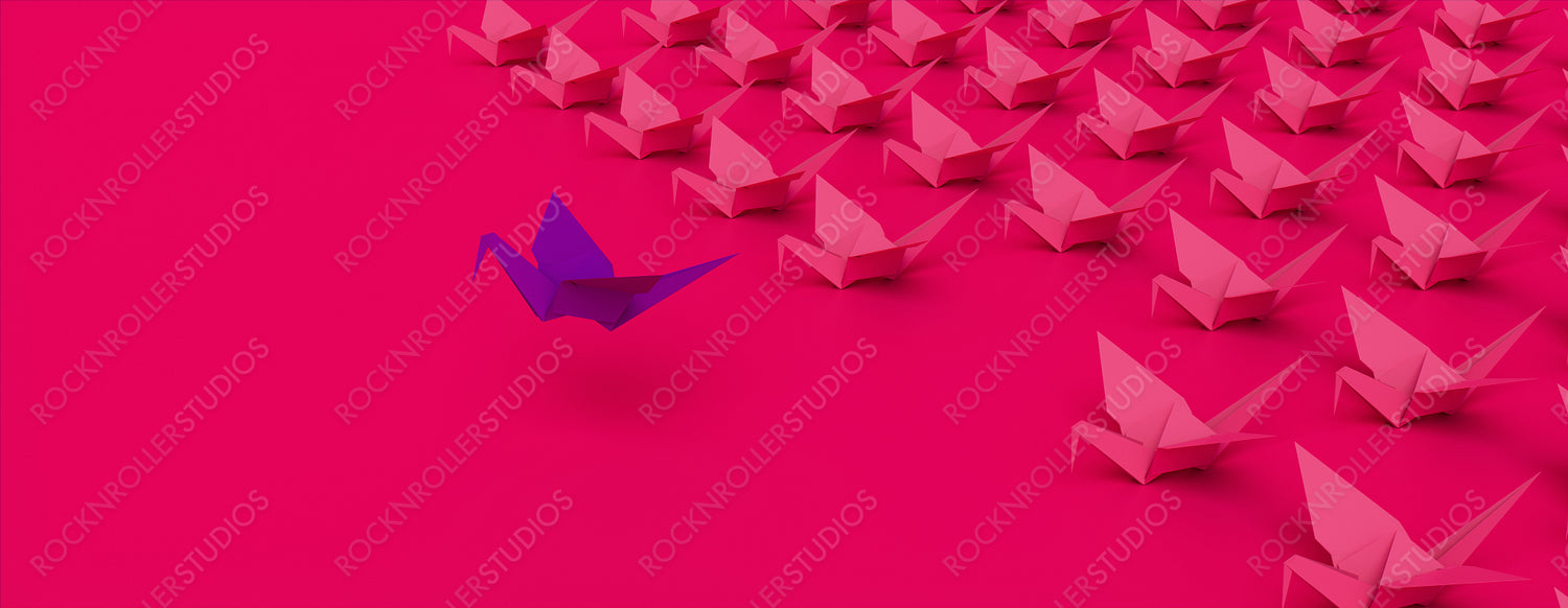 Success Concept with Origami Birds on a Pink background.