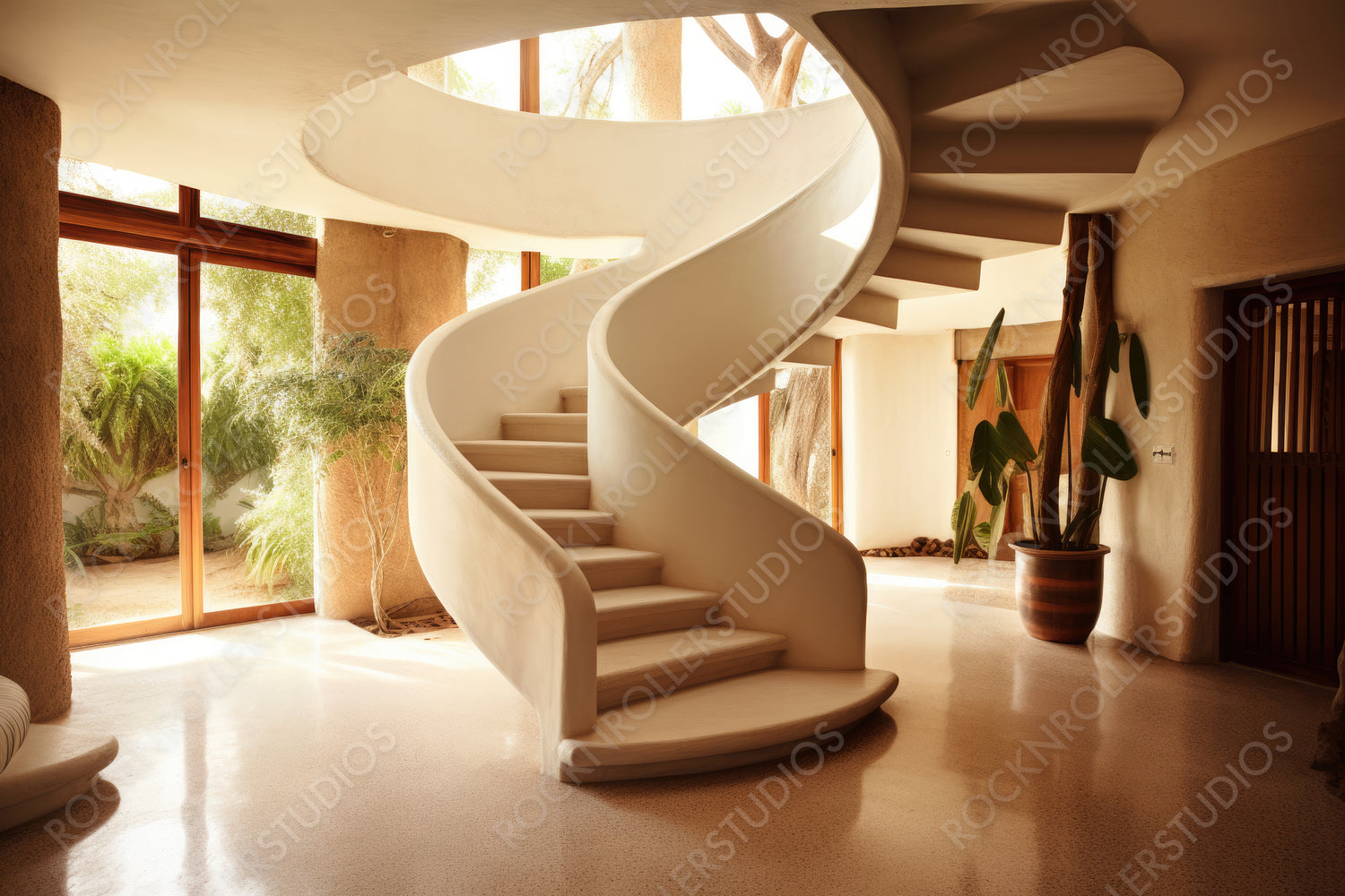 Modern Staircase Background. Stylish Interior Design. Generative AI.