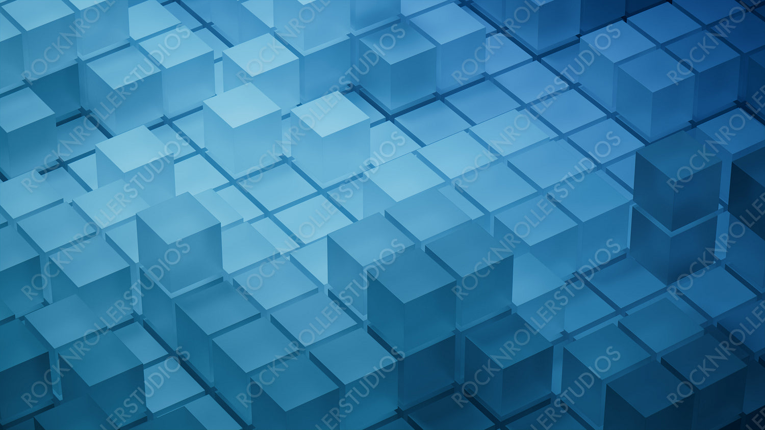 Blue, Translucent Cubes Perfectly Aligned to create a Futuristic Tech Wallpaper. 3D Render.