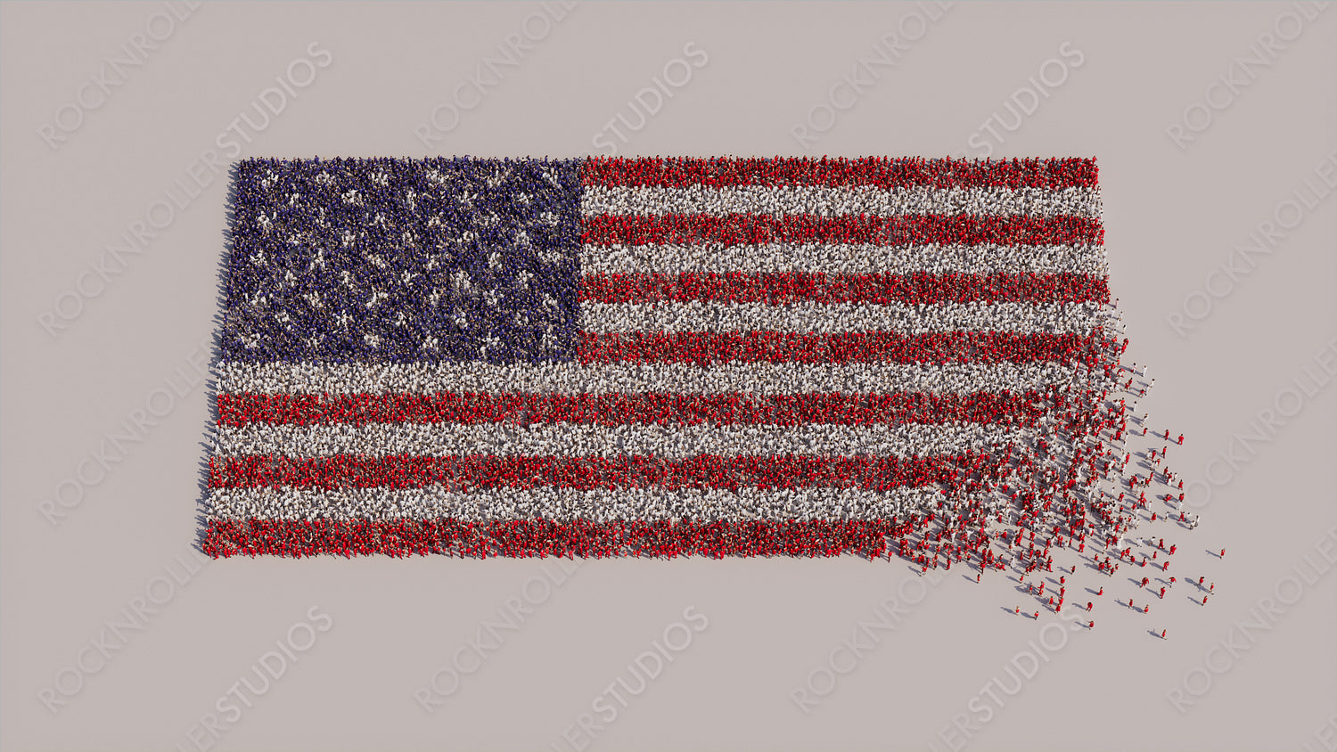 A Crowd of People coming together to form the Flag of USA. American Banner on White.