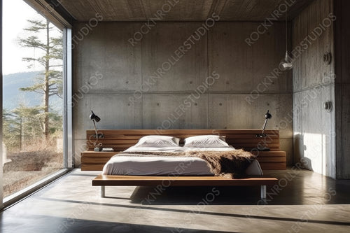 Minimal Interior Design Background. Contemporary Bedroom. Generative AI.