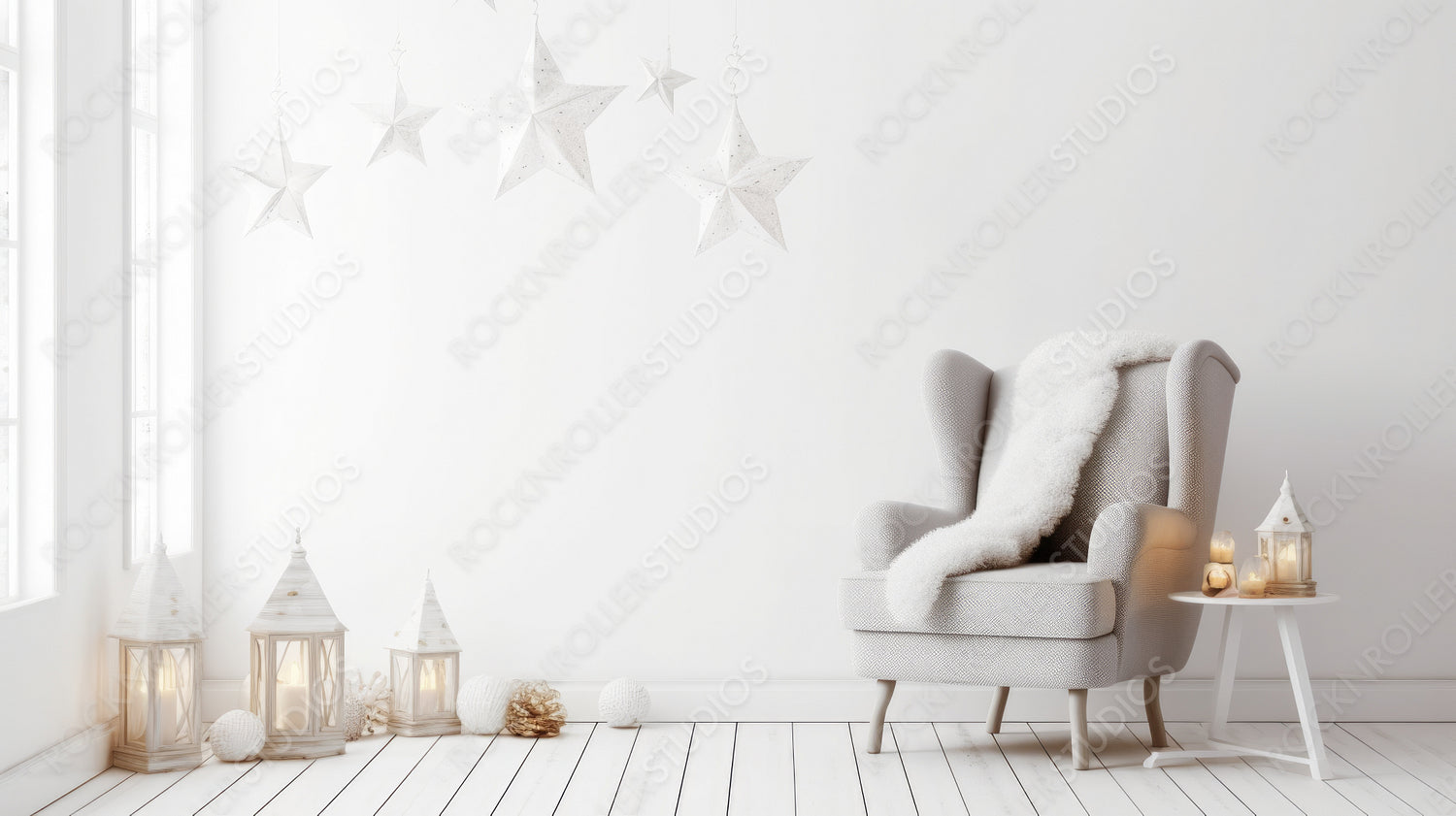 Contemporary livingroom. Christmas Interior Design Background. Generative AI.