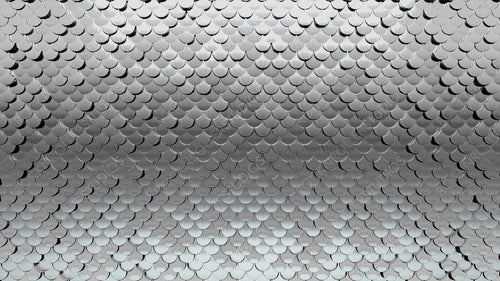 3D Tiles arranged to create a Silver wall. Glossy, Luxurious Background formed from Fish Scale blocks. 3D Render