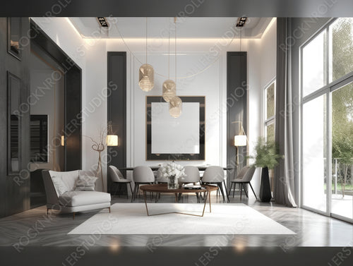 Luxury Living Room. Contemporary Interior Design Background. Generative AI.