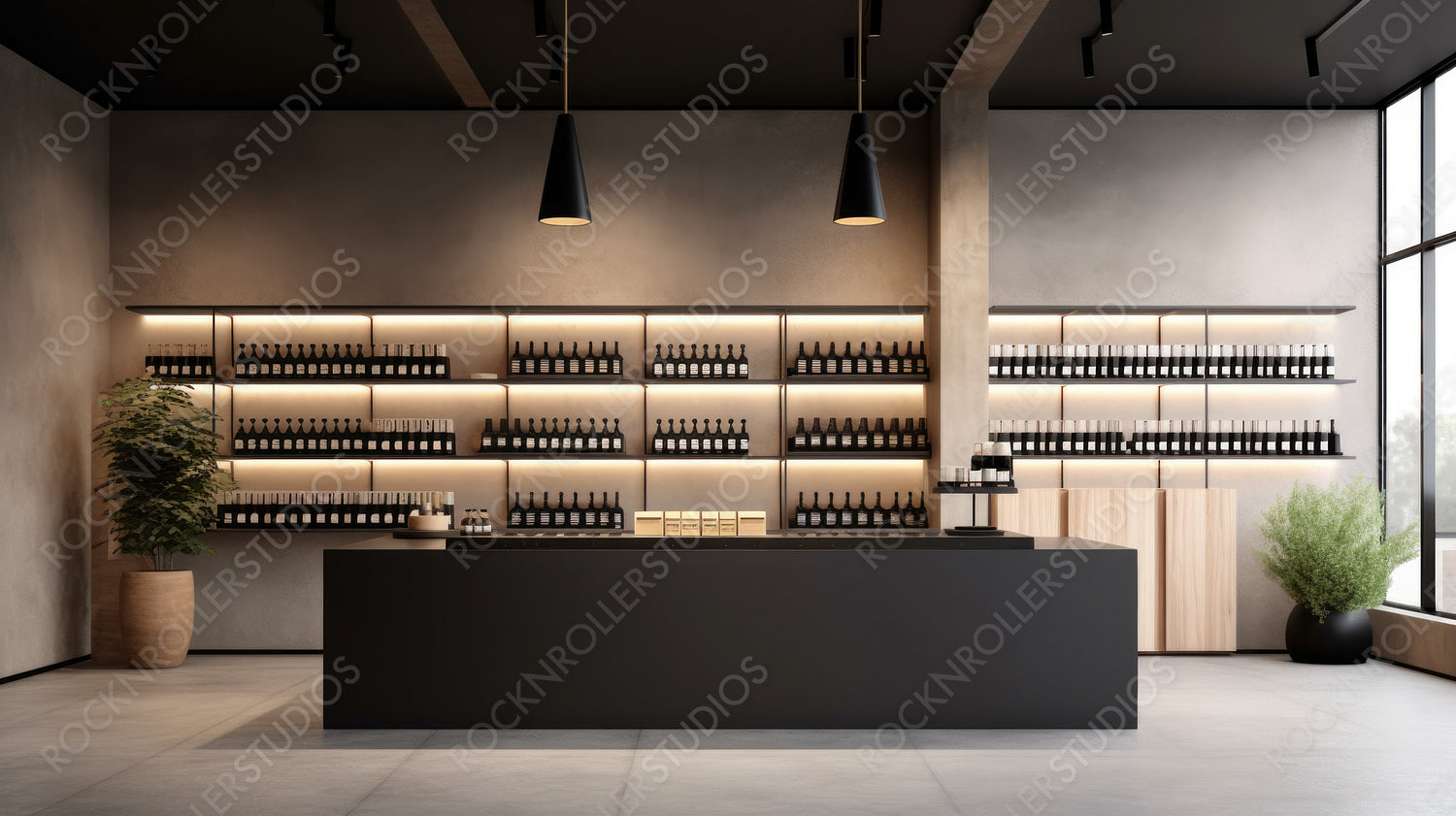 Minimal Retail Store. Contemporary Interior Design Background. Generative AI.