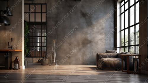 Contemporary Interior Design Background. Industrial Living Room. Generative AI.