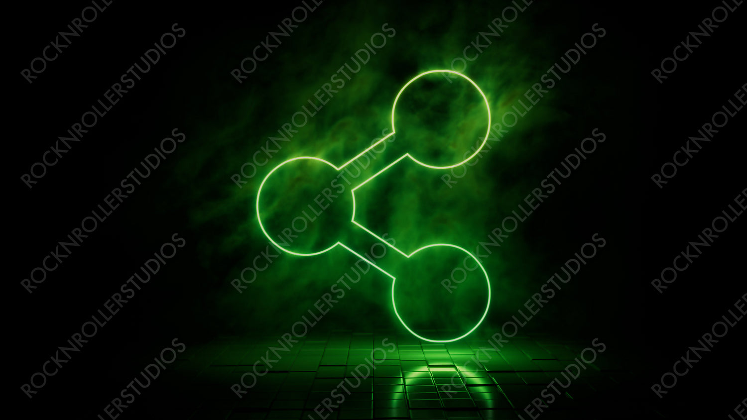 Green neon light share icon. Vibrant colored technology symbol, isolated on a black background. 3D Render