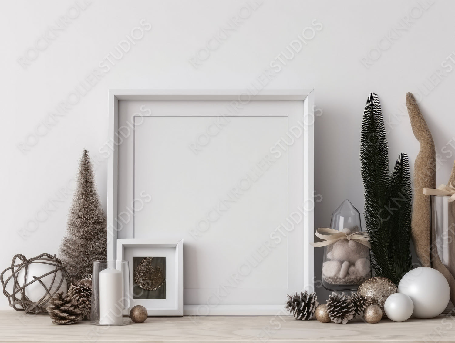 Christmas Interior Design Background. Stylish Frame Mock up. Generative AI.