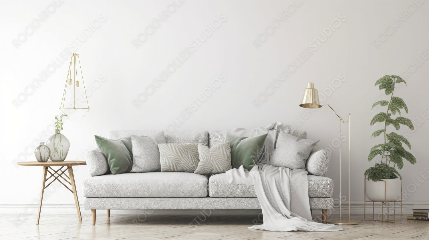 Scandinavian livingroom Background. Stylish Interior Design. Generative AI.