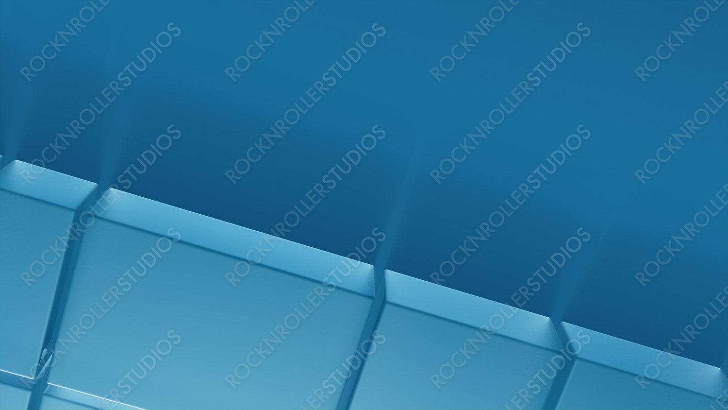 Acrylic Blocks on a Blue Surface. Innovative Tech Aesthetic with space for text. 3D Render.
