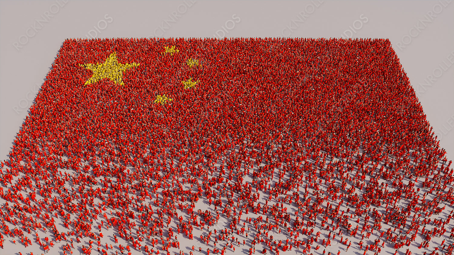 Chinese Banner Background, with People gathering to form the Flag of China.