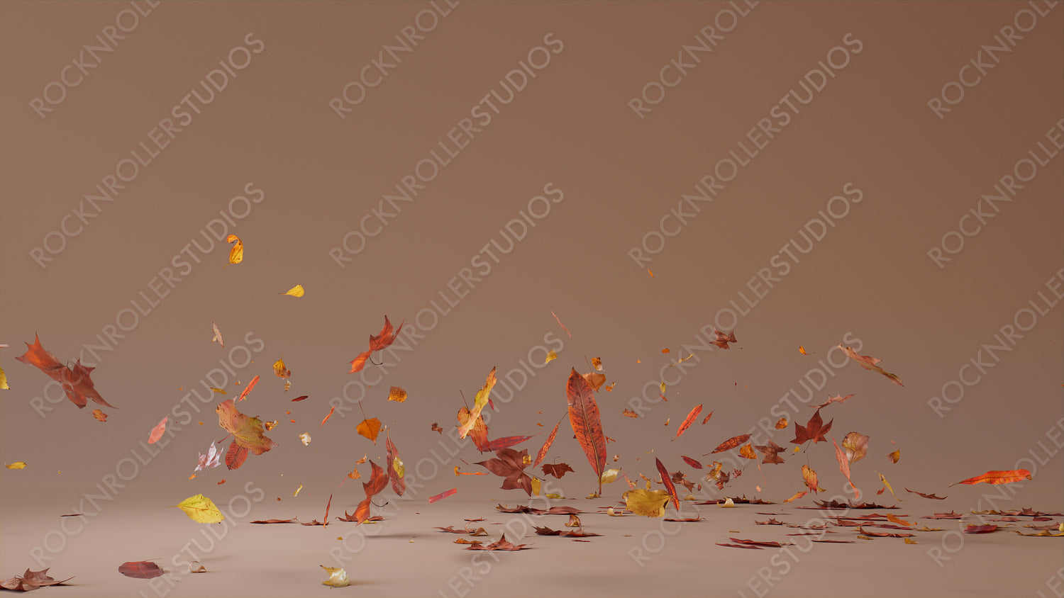 Dusty Pink Holiday Wallpaper with Falling Autumn Leaves. Natural Banner with copy-space.