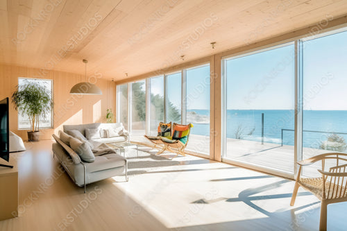 Natural Interior Design Background. Contemporary Living Room. Generative AI.
