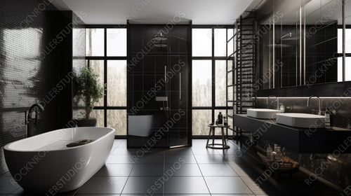 Luxury Interior Design Background. Contemporary Bathroom. Generative AI.