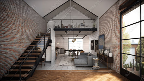 Contemporary Interior Design Background. Loft Home. Generative AI.