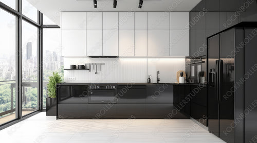 Minimal Interior Design Background. Contemporary Kitchen. Generative AI.