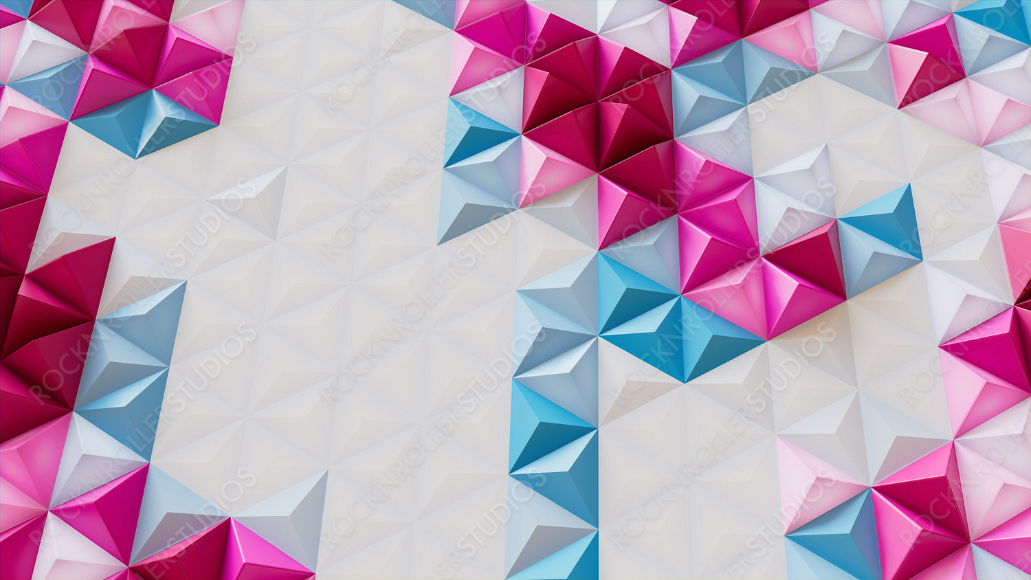 White, Blue and Pink Geometric Surface with Tetrahedrons. Futuristic, Vibrant 3d Wallpaper.