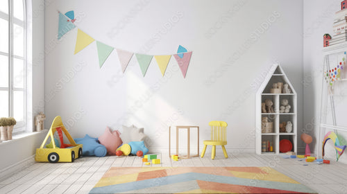 Modern Interior Design Background. Contemporary Playroom. Generative AI.