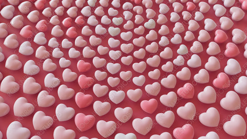 Pink 3D Hearts arranged in the Shape of a Spiral. Romantic Valentine's Day Background. 3D Render.