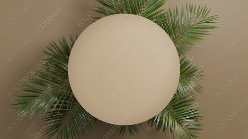 Circle Botanical Frame with Palm Plant Border. Beige, Natural Design for Product Display.
