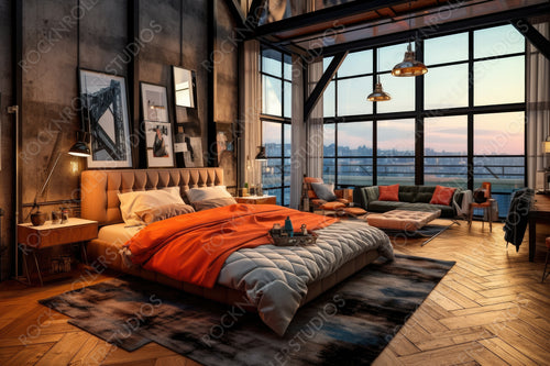 Stylish Bedroom. Luxury Interior Design Background. Generative AI.