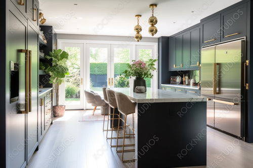 Cozy Kitchen Background. Contemporary Interior Design. Generative AI.