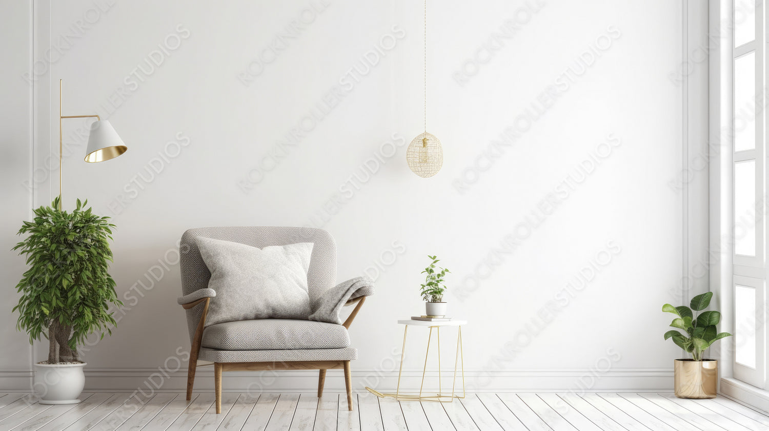 Scandinavian livingroom. Contemporary Interior Design Background. Generative AI.