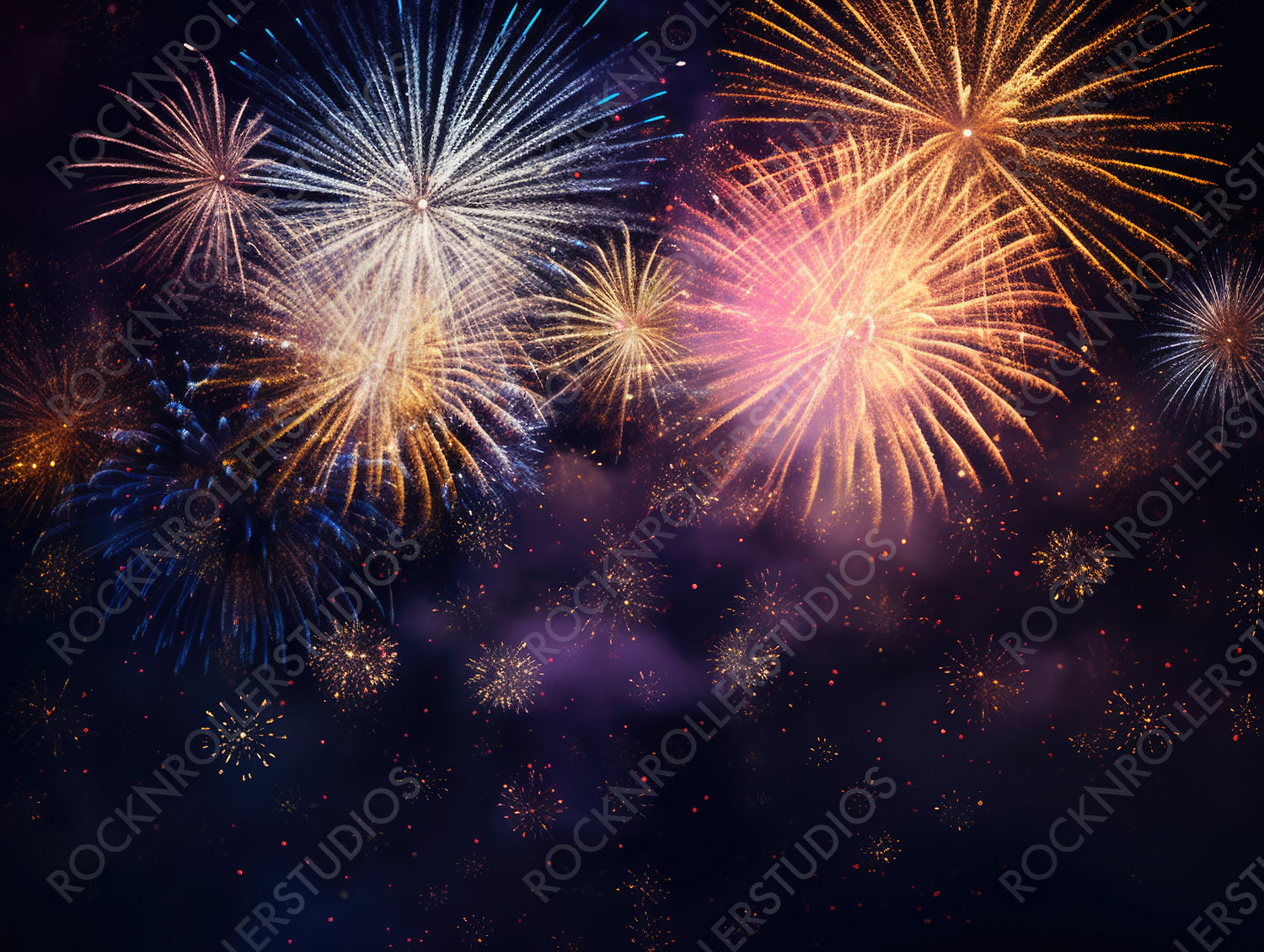 Happy New Year Celebration with Festive Gold Fireworks in Night Sky