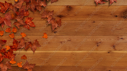 Autumn flat lay with leaves. Thanksgiving concept with copy space.