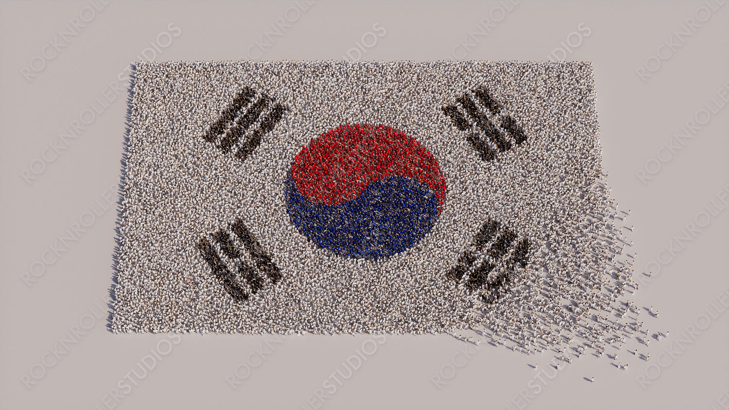South Korean Flag formed from a Crowd of People. Banner of South Korea on White.