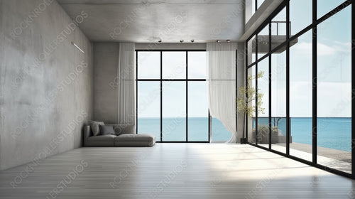 Sea View Interior Design Background. Stylish Living Room. Generative AI.