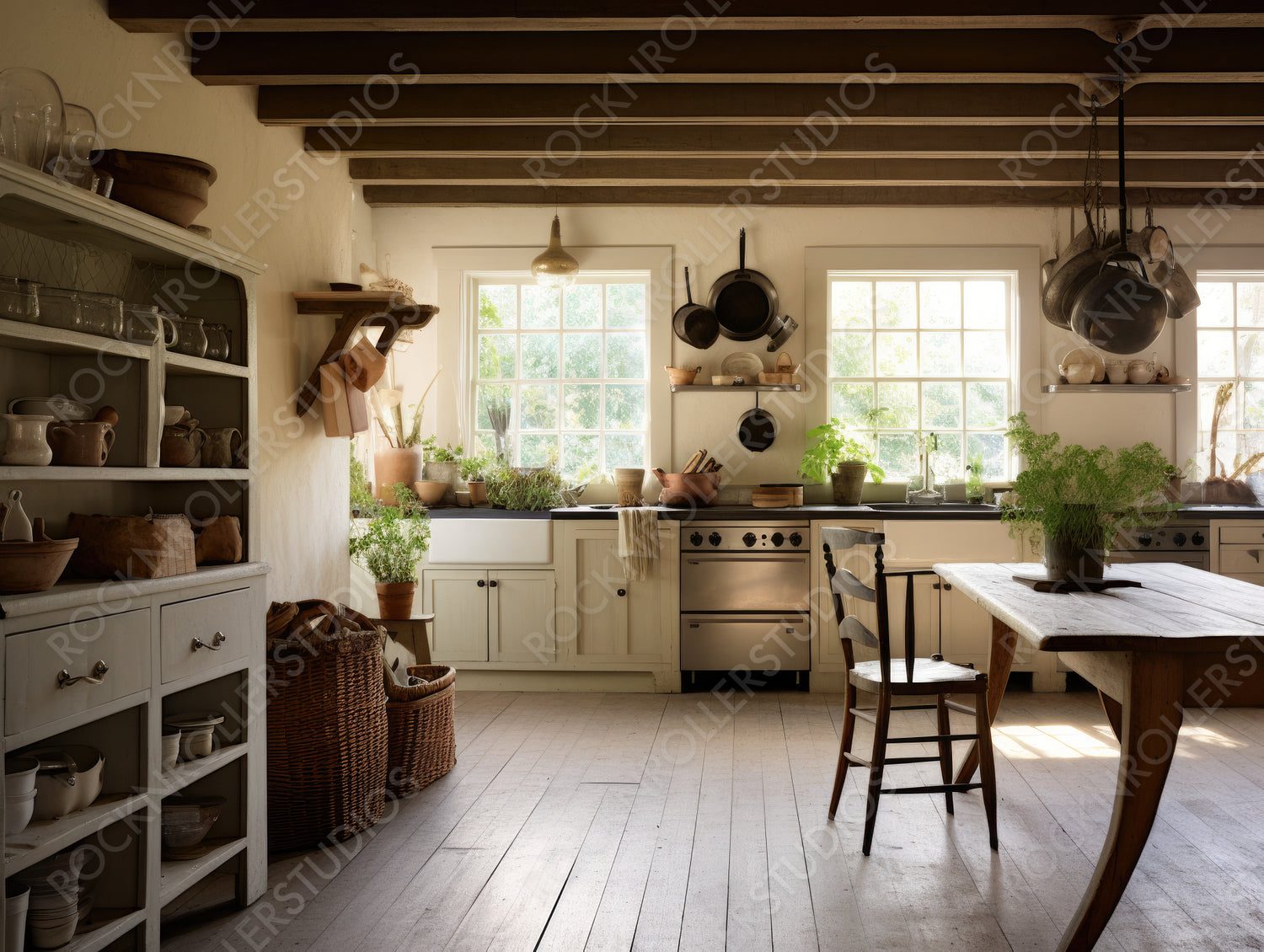 Contemporary Interior Design Background. Rustic Kitchen. Generative AI.