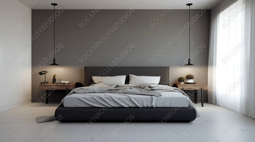 Minimal Bedroom Background. Stylish Interior Design. Generative AI.