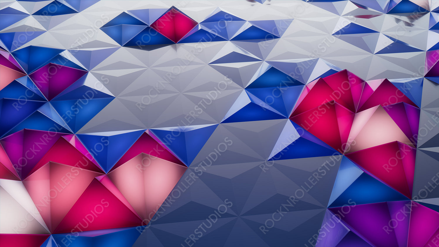 Illuminated, Blue and Pink Polygonal Surface with Tetrahedrons. Modern, Neon 3d Texture.