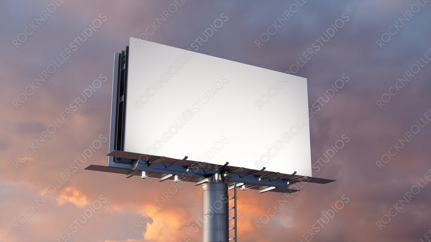 Marketing Billboard. Blank Large Format Sign against a Dusk Sky. Design Template.