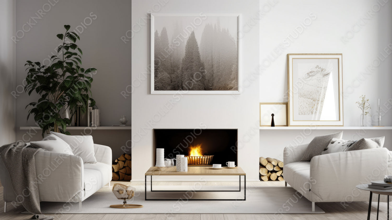 Stylish Home. Scandinavian Interior Design Background. Generative AI.
