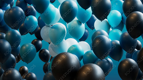 Colorful Birthday Balloons in Navy Blue, Aqua and White. Modern Wallpaper.