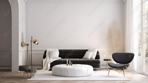 Contemporary Interior Design Background. Minimal Living Room. Generative AI.